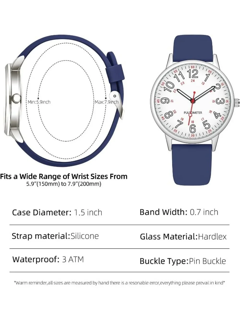 Unisex Blue Waterproof Analog Luminouse Easy Read Dial Quartz Dress Wrist Watch
